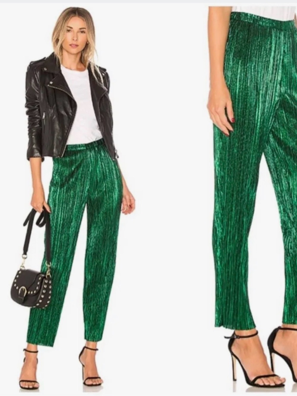 House of Harlow 1960 Emerald Green Pleated Straight-Leg Pants
